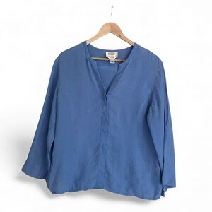 Vintage Talbots Irish Linen Blue Long Sleeve Blouse | Size 12